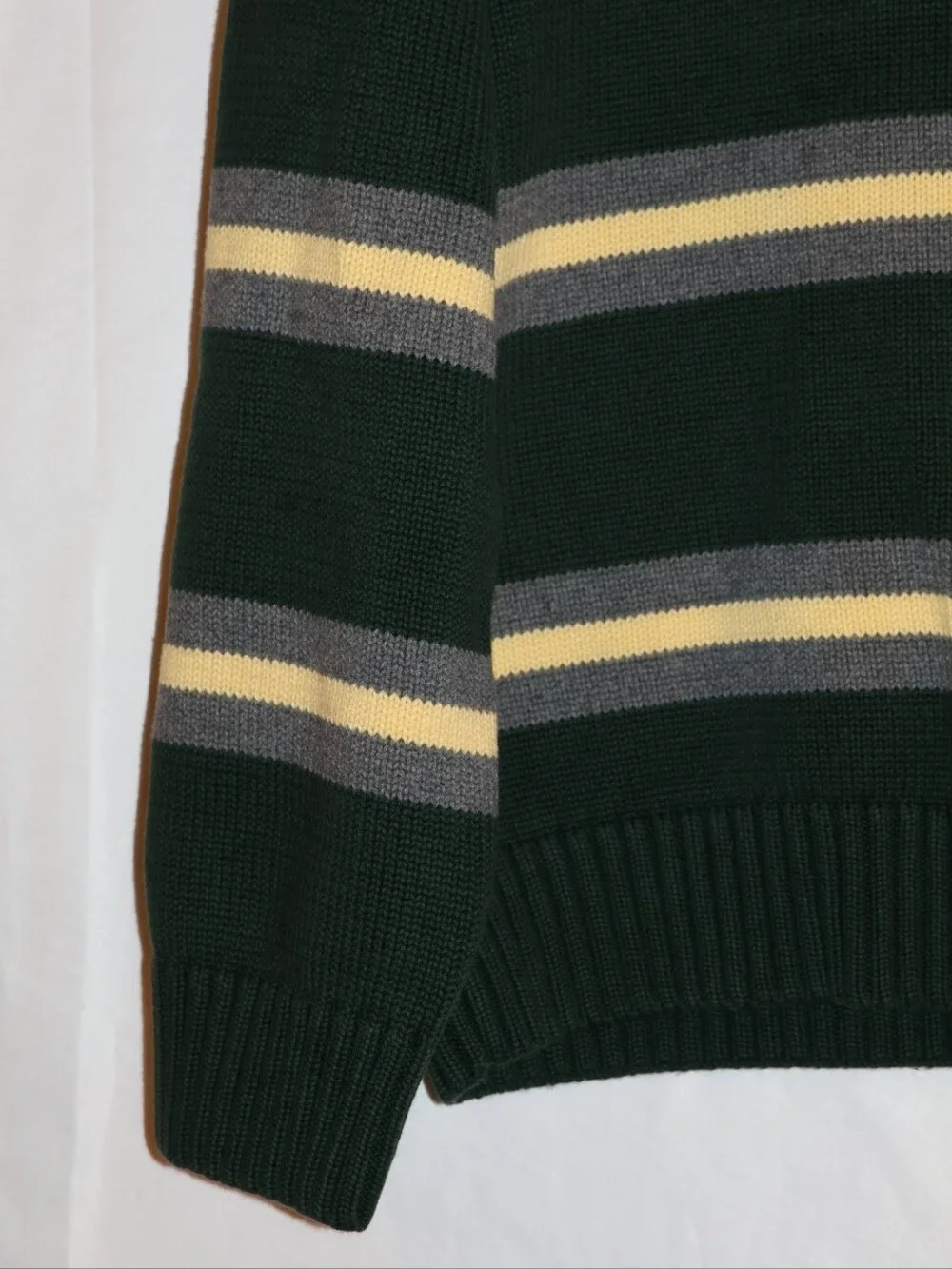 Vintage Tommy Hilfiger Forest Green Striped, Cotton Crewneck Sweater.